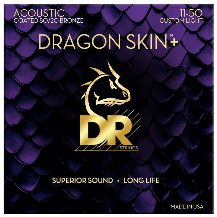 Струны для акустической гитары DR Strings DA8-11 Dragon Skin+ Acoustic 80/20 Bronze - Custom Light (11-50)
