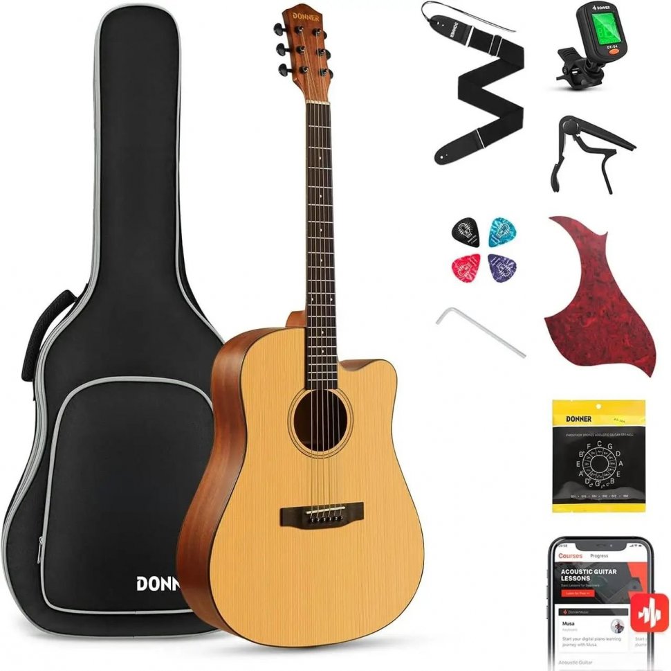Акустична гітара Donner Music DAG-1C 41 Inch Full-size Cutaway Acoustic Guitar Spruce Mahogany Body