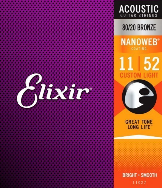 Струни для акустичної гітари Elixir 11027 Nanoweb 80/20 Bronze Custom Light 11-52 (AC NW CL)