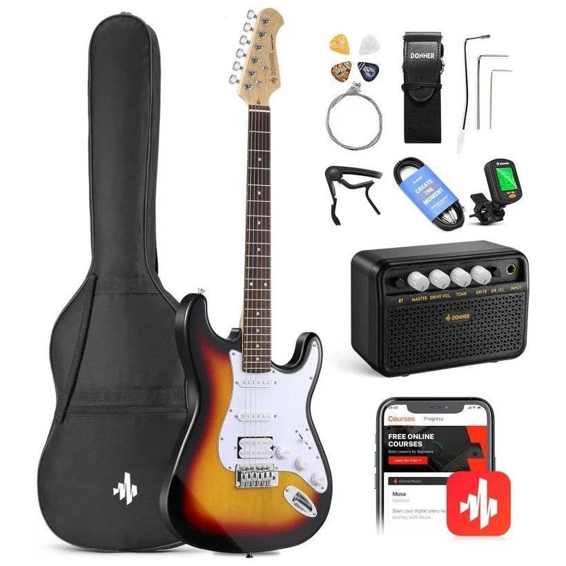 Комплект с электрогитарой Donner Music DST-100 Electric Guitar Kit Sunburst Комплект с электрогитарой Donner Music DST-100 Electric Guitar Kit Sunburst