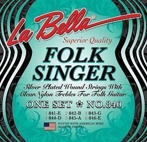 Струны для классической гитары La Bella Folksinger Clear Nylon 840 Medium Tension, Ball End