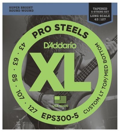 Струны для бас-гитары D&#039;Addario EPS300-5 ProSteels, Custom LT Top / MD Bottom, 43-127, Tapered - Фото №106394