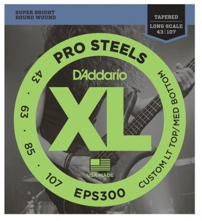 Струни до бас-гітари D&#039;Addario EPS300 ProSteels, Custom LT Top /MD Bottom, 43-107, Tapered - Фото №106396