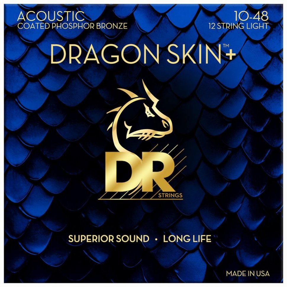 Струни для акустичної гітари DR Strings Dragon Skin+ Acoustic Phosphor Bronze - Light 12-String (10-48)