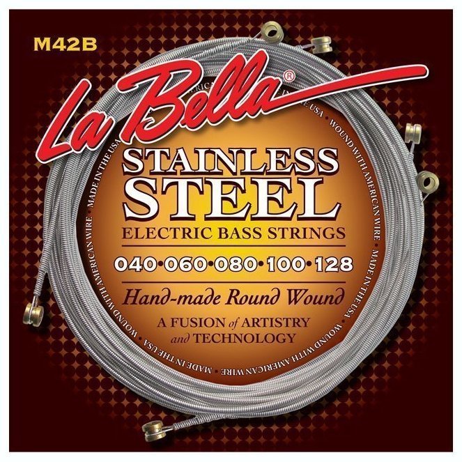 Струны для бас-гитары La Bella Stainless Steel Round Wound M42B, 40-128 Струны для бас-гитары La Bella Stainless Steel Round Wound M42B, 40-128