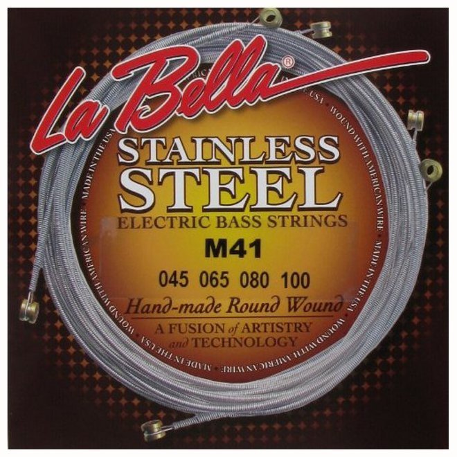 Струны для бас-гитары La Bella Stainless Steel Round Wound M41, 45-100 Струны для бас-гитары La Bella Stainless Steel Round Wound M41, 45-100