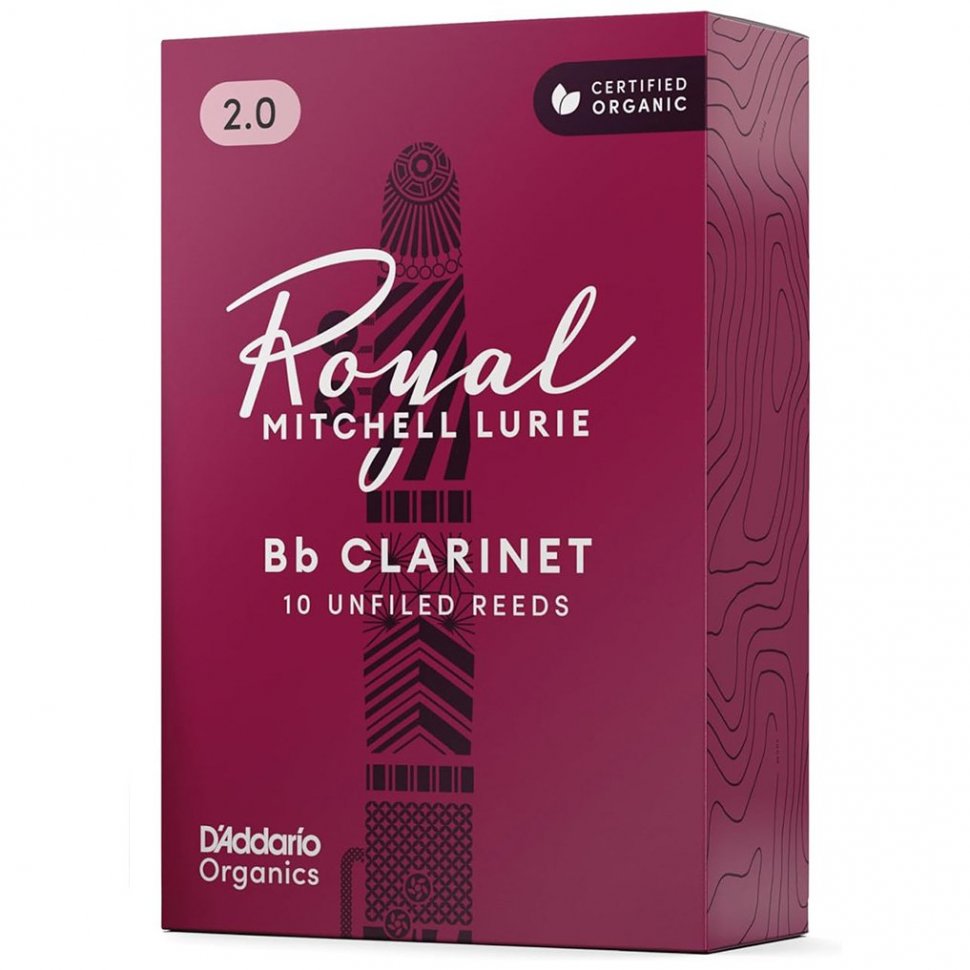 Трость для кларнета D'Addario Royal Mitchell Lurie Organic - Bb Clarinet #2.0 - 10 Pack