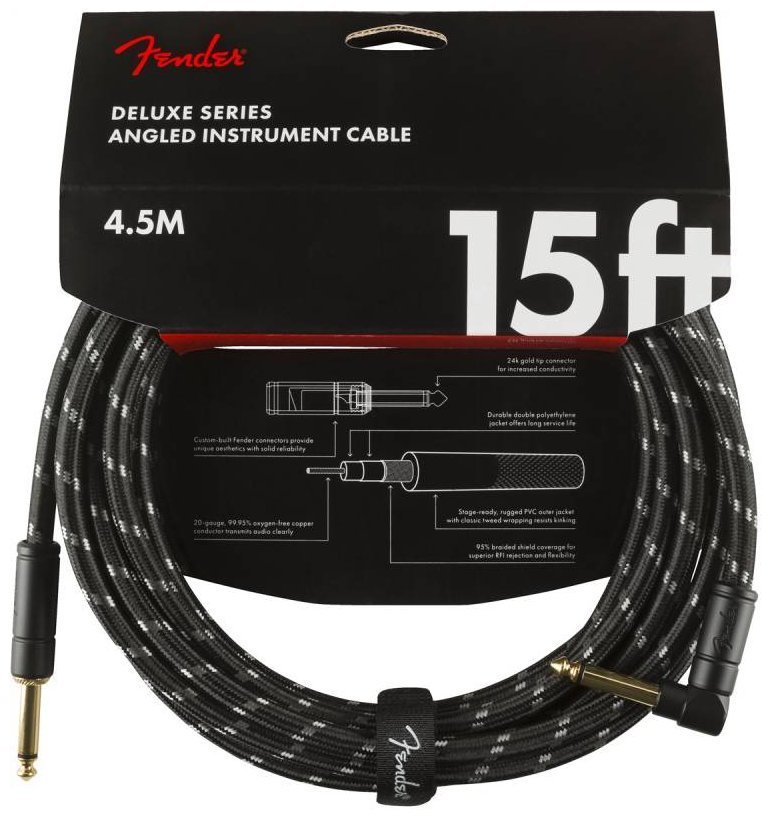 Кабель инструментальный Fender Cable Deluxe Series 15' Angled Black Tweed